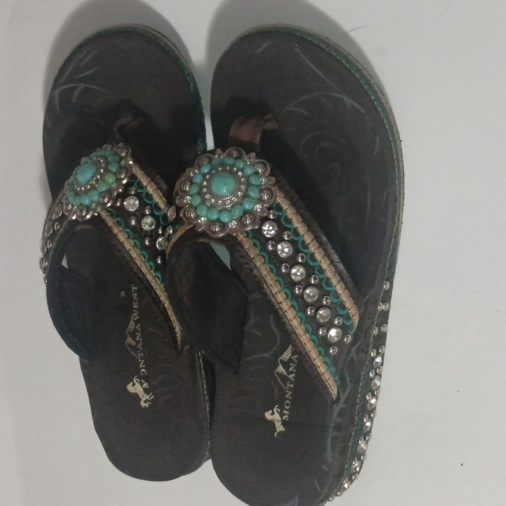 Montana West Rhinestone Wedge Flip Flops